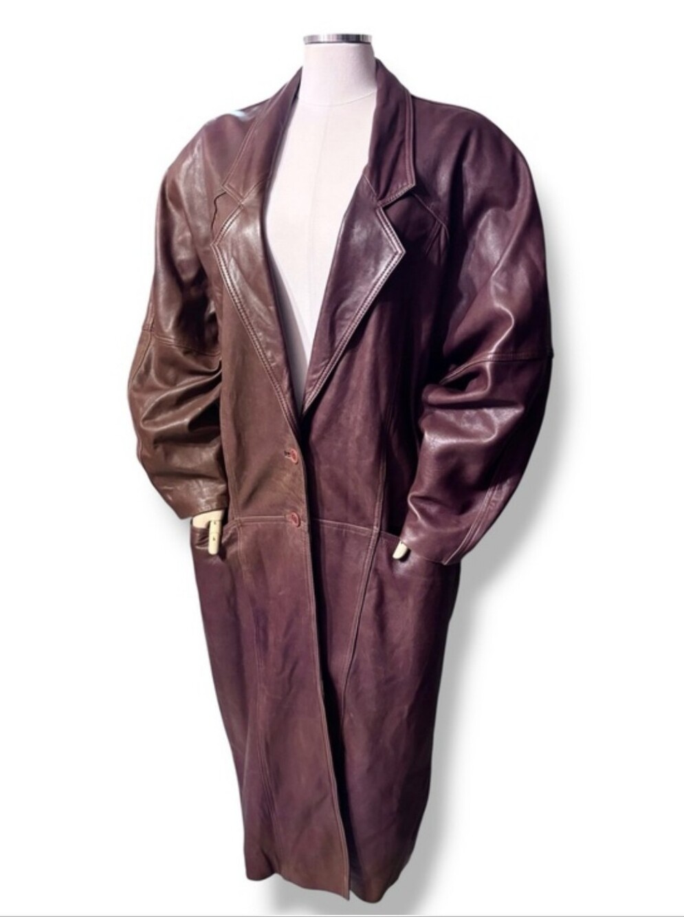 PARA Brown Lambskin Trench Coat Leather Oversized Cocoon Size Small VINTAGE 80s